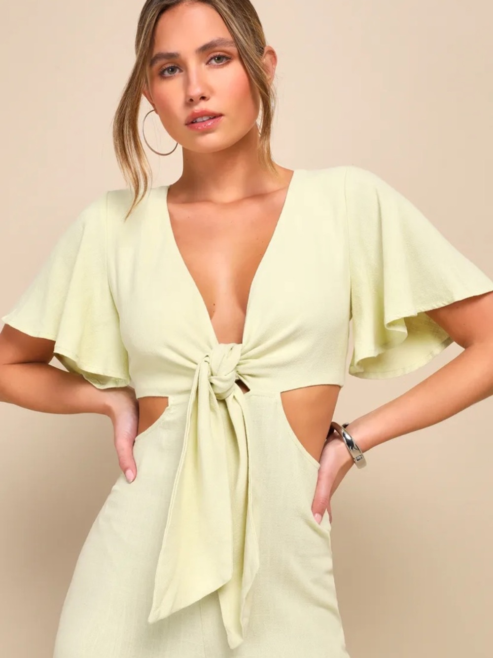 Vici Light Green Midi Dress with Front Tie SIZE SMALL